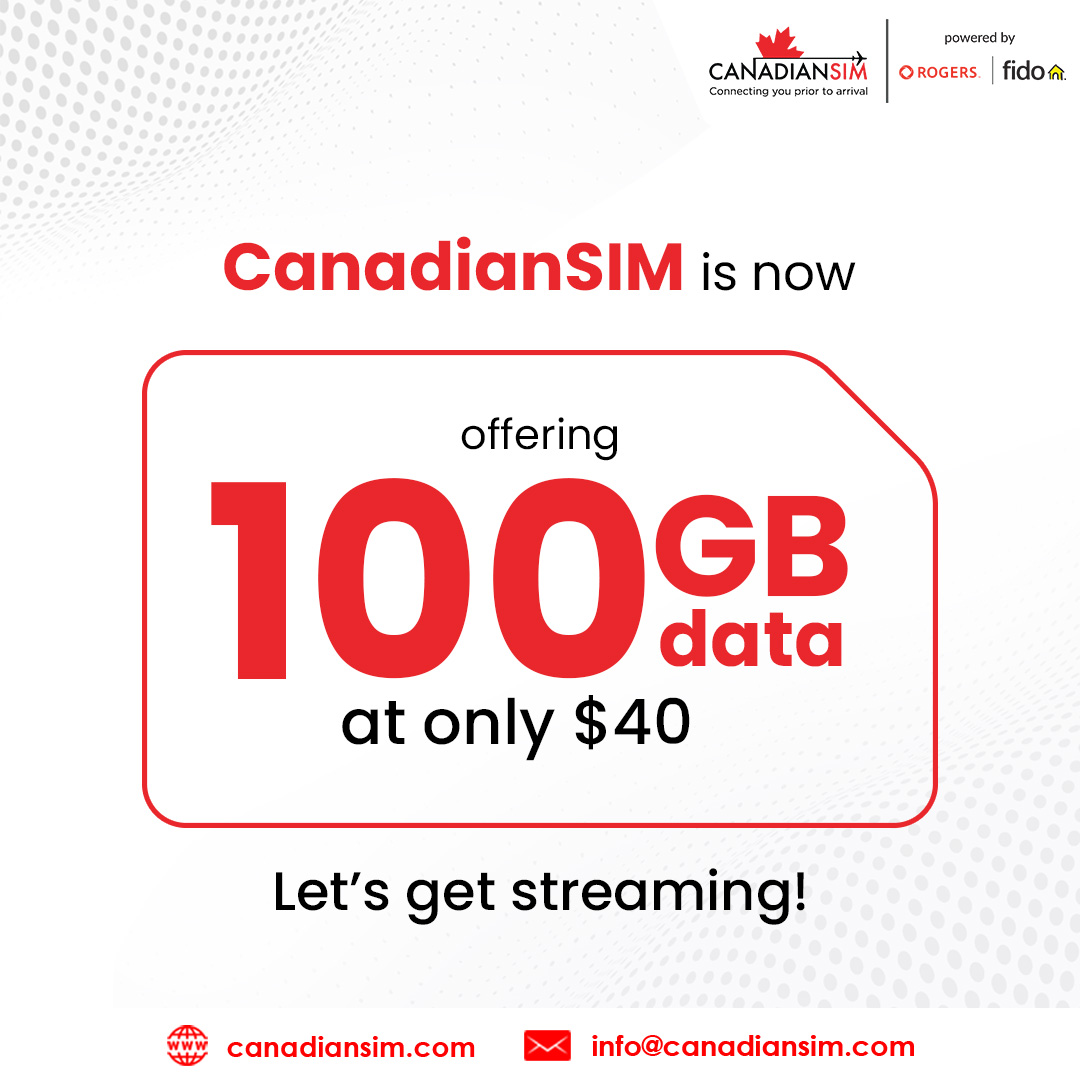 Unlock endless possibilities with 100GB! Whether it’s a sitcom marathon, a music streaming spree, educational deep dives, or social media surfing – do it all for just $40. Dive into your desires with #CanadianSIM.

#DataDeluge #BingeAndLearn #StreamAndSurf #UnlimitedPotential