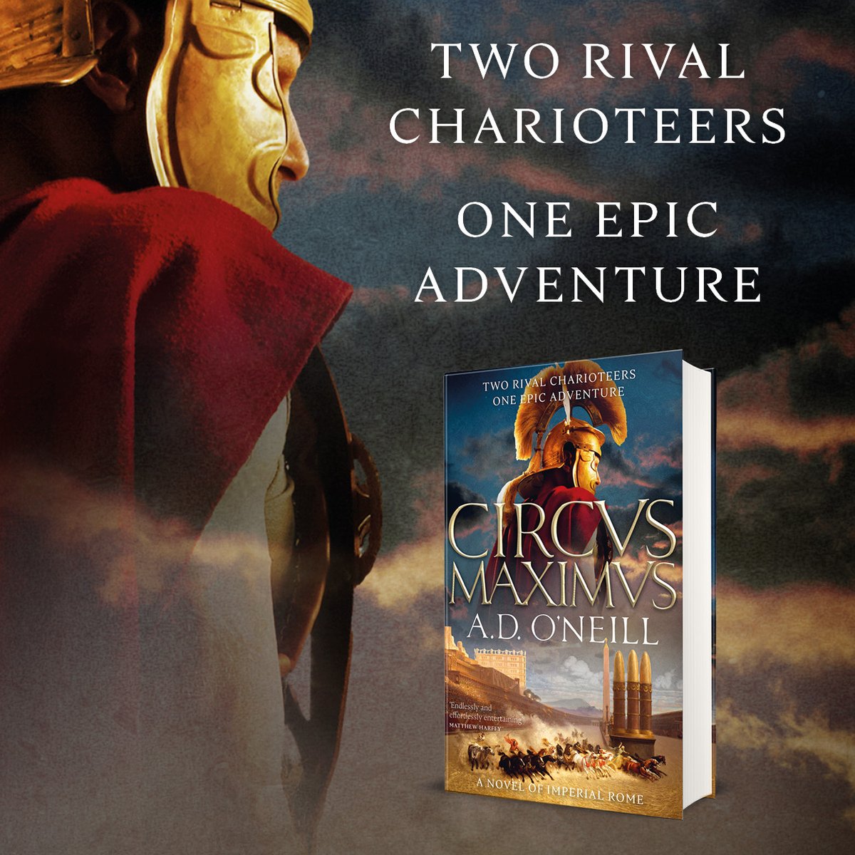 Two rival charioteers, one epic adventure... Are you ready to join the race? 🐎 A. D. O'Neill steers a thrilling adventure to a breath-taking climax in the greatest sporting arena of all time. Circus Maximus is out 9th May! Pre-order here: shorturl.at/nsAFM