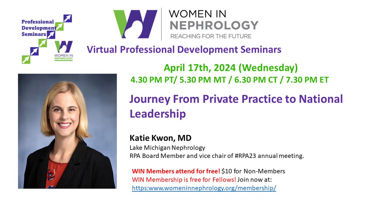 Seeking ways to stand out in your field? <a href="/womeninnephro/">Women In Nephrology</a> is brings you "Journey from Private Practice to National Leadership"

Dr. <a href="/KatieKwonMD/">KatieOverV</a> 's innovative approach to networking and mentorship could be the game-changer for your career in nephrology

eventbrite.com/e/journey-from…