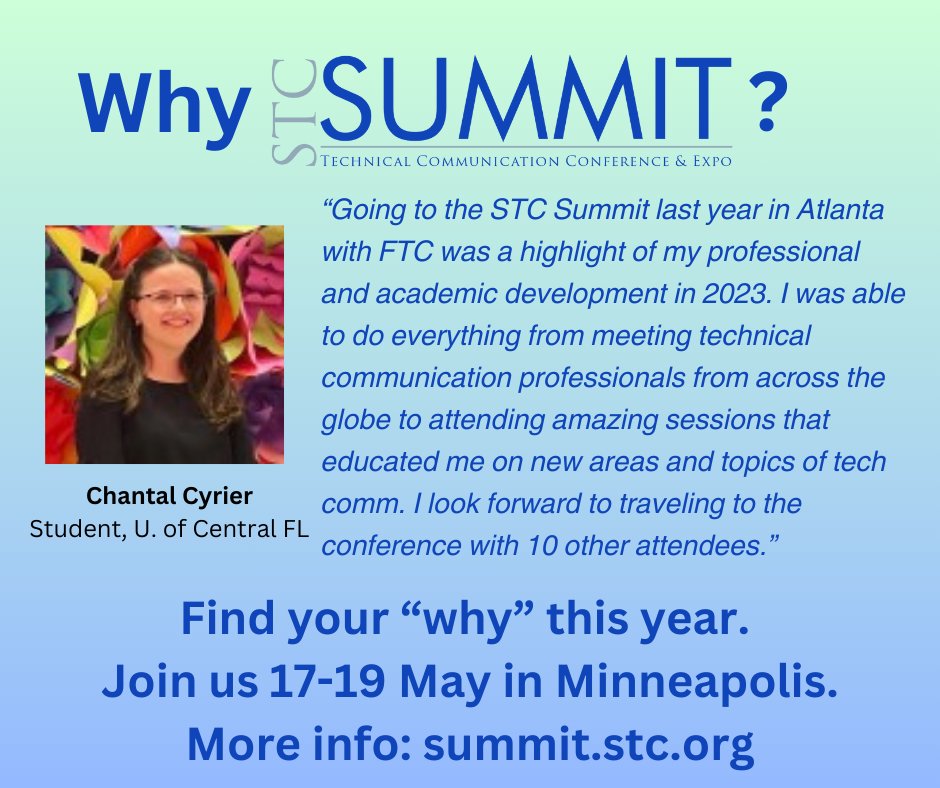Thinking of going to the STC Summit, but trying to find your 'why?' Check out this 'why', and register for Summit to discover what those in the know go! Learn more: summit.stc.org #techcomm