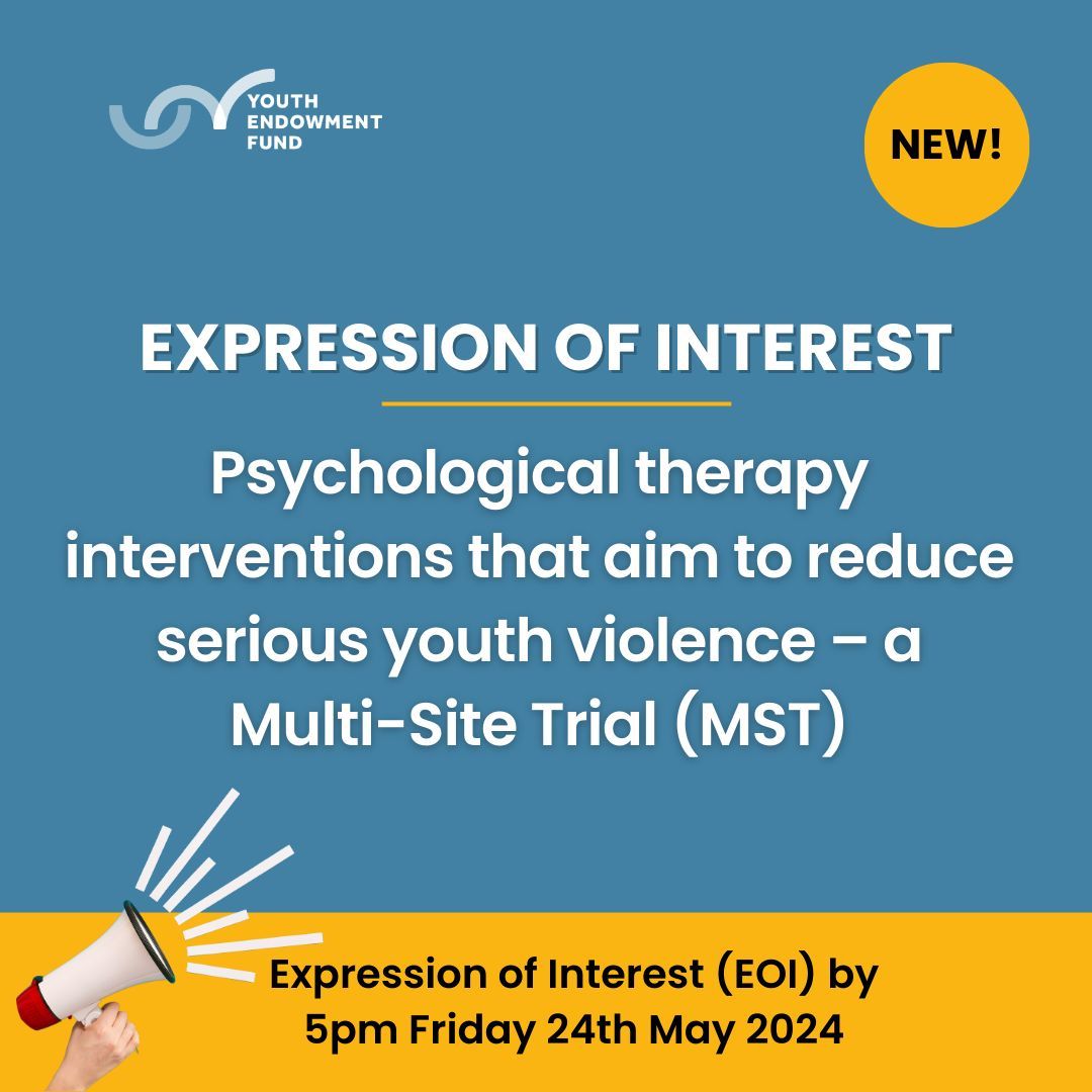 📣 We are looking for an umbrella psychological health organisations to partner with us and deliver a multi-site trial on psychological therapy interventions that aim to reduce serious youth violence. Learn more: buff.ly/41w5SFN