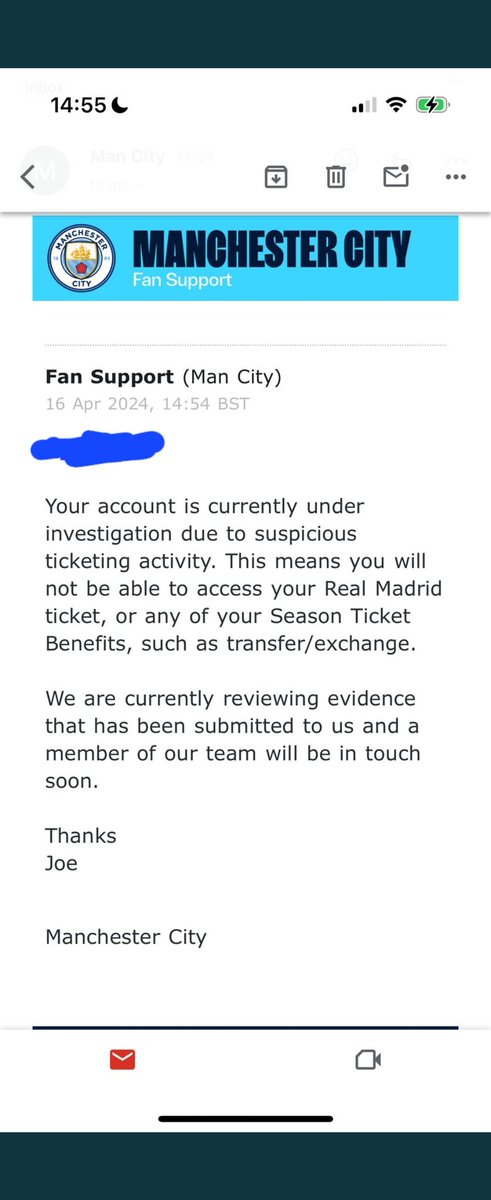 Ticketmancity's tweet photo. Someone who shall remain nameless used this page to flog their ticket for tomorrow, turns out he wanted £180. Got this off the club. Been bitten on the arse big time, a few of em trying to cash in (I know, world's smallest violin)
 Goes to show club are taking it seriously now https://t.co/mi6WIvbICH