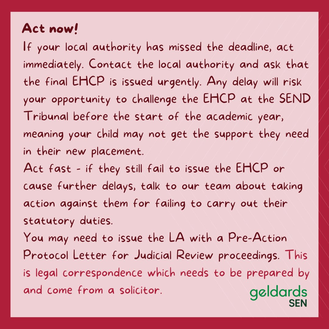 GeldardsSEN's tweet photo. The deadline to review and make any amendments to an EHCP (post-16) was 31st March in England.
If your local authority hasn’t met this deadline, we have important advice and guidance for you.
#specialeducationalneeds #additionallearningneeds https://t.co/BujoEhUBoC