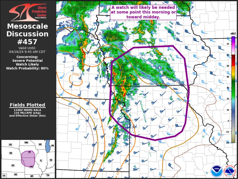 9 am CT: IOWA AND MISSOURI: if you live inside the purple lines - please be weather aware, you’ll likely get a severe thunderstorm watch soon. Conditions are becoming more favorable to sustain the storms that have been in Kansas & Nebraska with damaging winds/tornadoes.