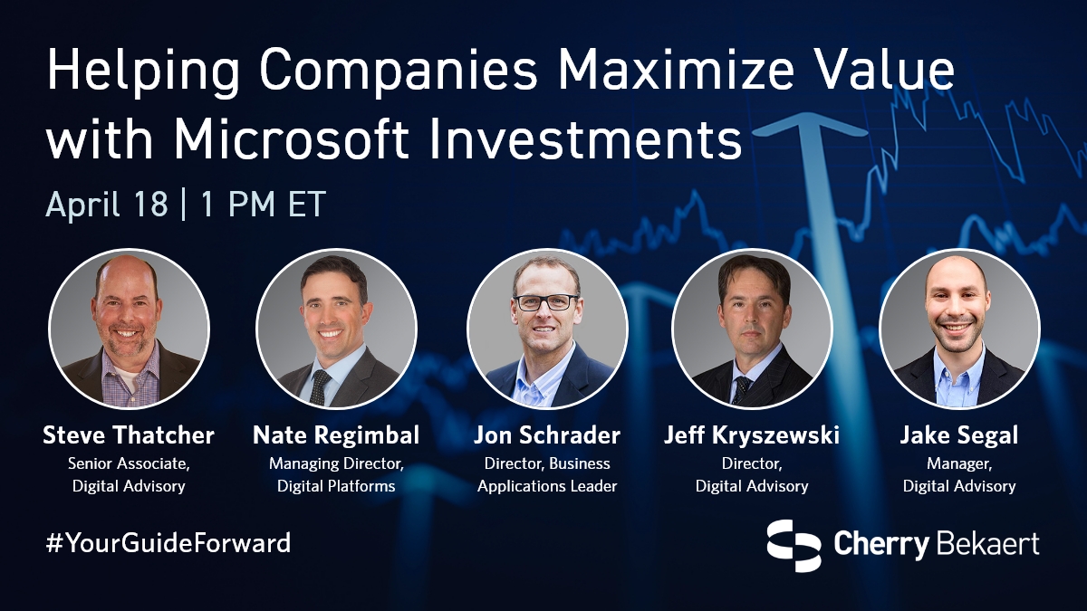 Want to get the most out of your @Microsoft investments? Join our Cherry Bekaert leaders for an insightful webinar as they discuss the latest #Microsoft tools that can help streamline processes, make data-driven decisions and maximize efficiencies. okt.to/daFBeY