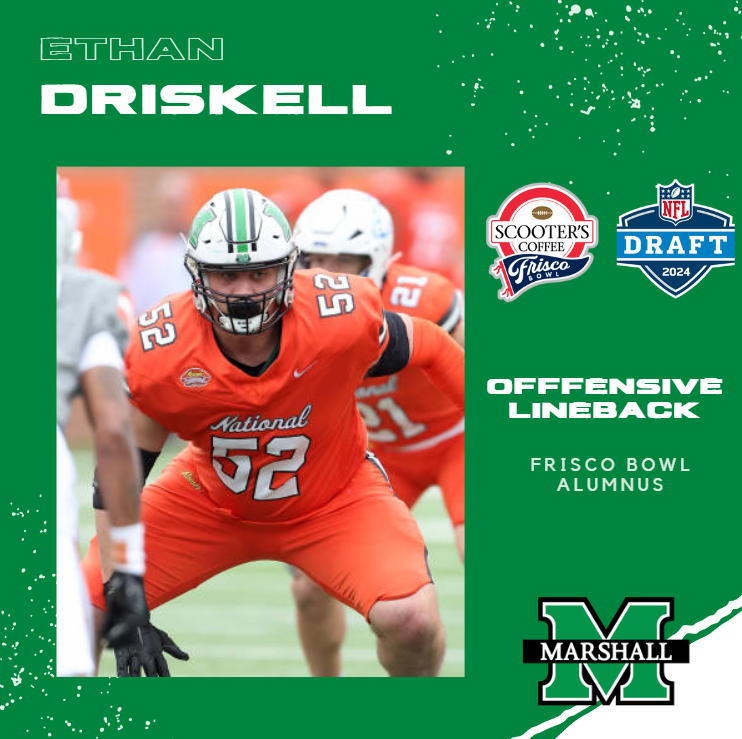 FriscoBowlGame's tweet photo. Today's Draft Highlight is @herdfb OL @ethan_driskell3! Good luck in this year's NFL Draft!

@SunBeltFB | @BowlSeason | #NFLDraft2024 https://t.co/QRaWLYBmZ8