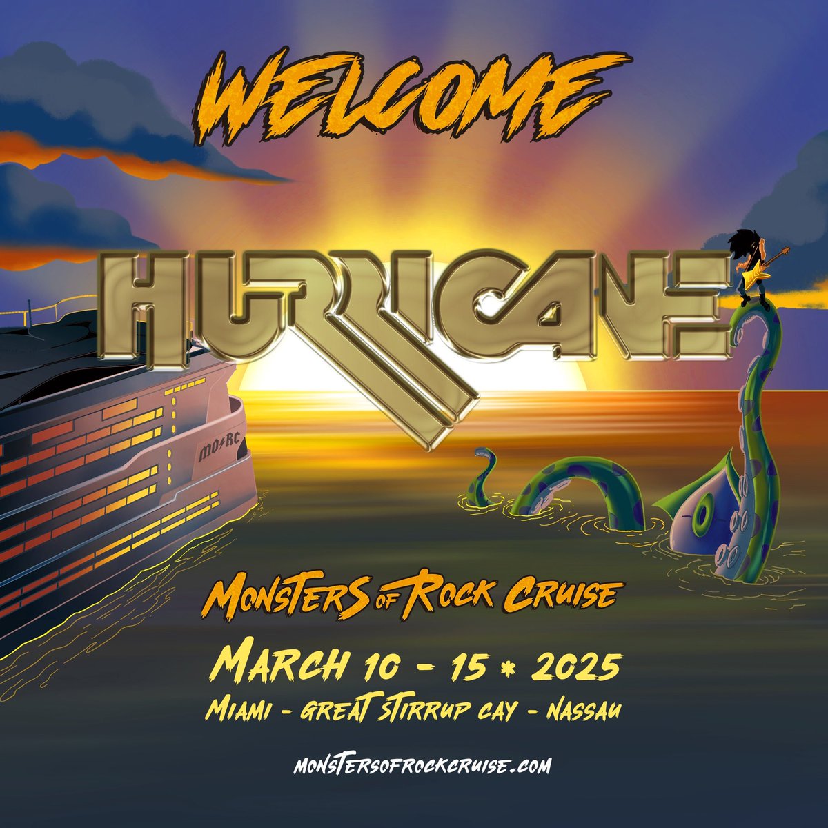 Regulars on the sunset strip… Please welcome Hurricane to the 2025 Monsters Of Rock Cruise! 🛳️🏴‍☠️🎶 Monstersofrockcruise.com #hurricane #morc2025 #monstersofrockcruise