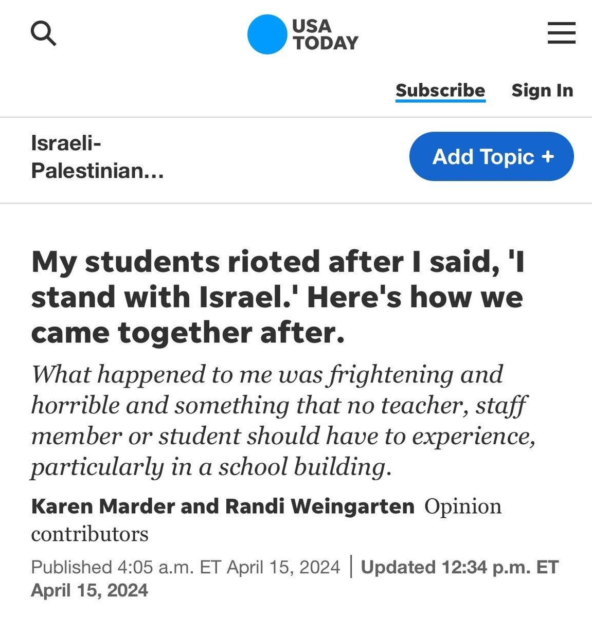 There should be *zero tolerance* for students rioting and intimidating a teacher for simply standing with Israel. Of course Randi Weingarten attempts to coddle the students responsible. There’s no meeting in the middle on this. Jewish hatred has no place in our schools.