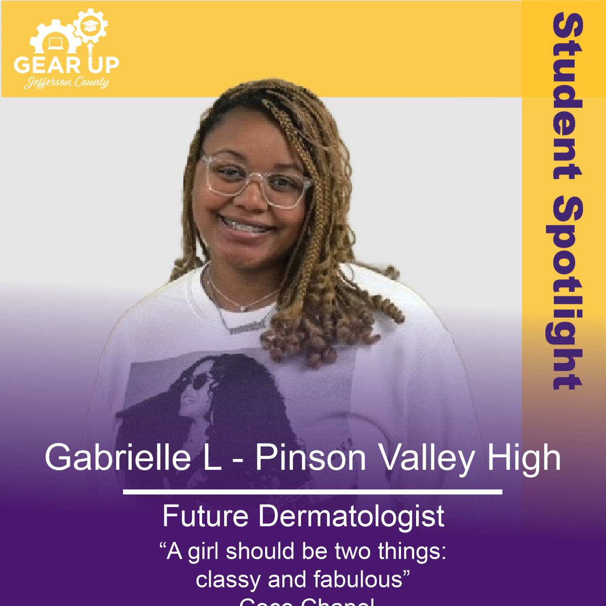 GEARUPJC's tweet photo. This week’s #StudentSpotlights are Gabrielle L. from Pinson Valley High and Jaelyn R. from Minor High.✨ #GEARUPJeffersonCounty #GEARUPWorks https://t.co/ojPeZh80gV