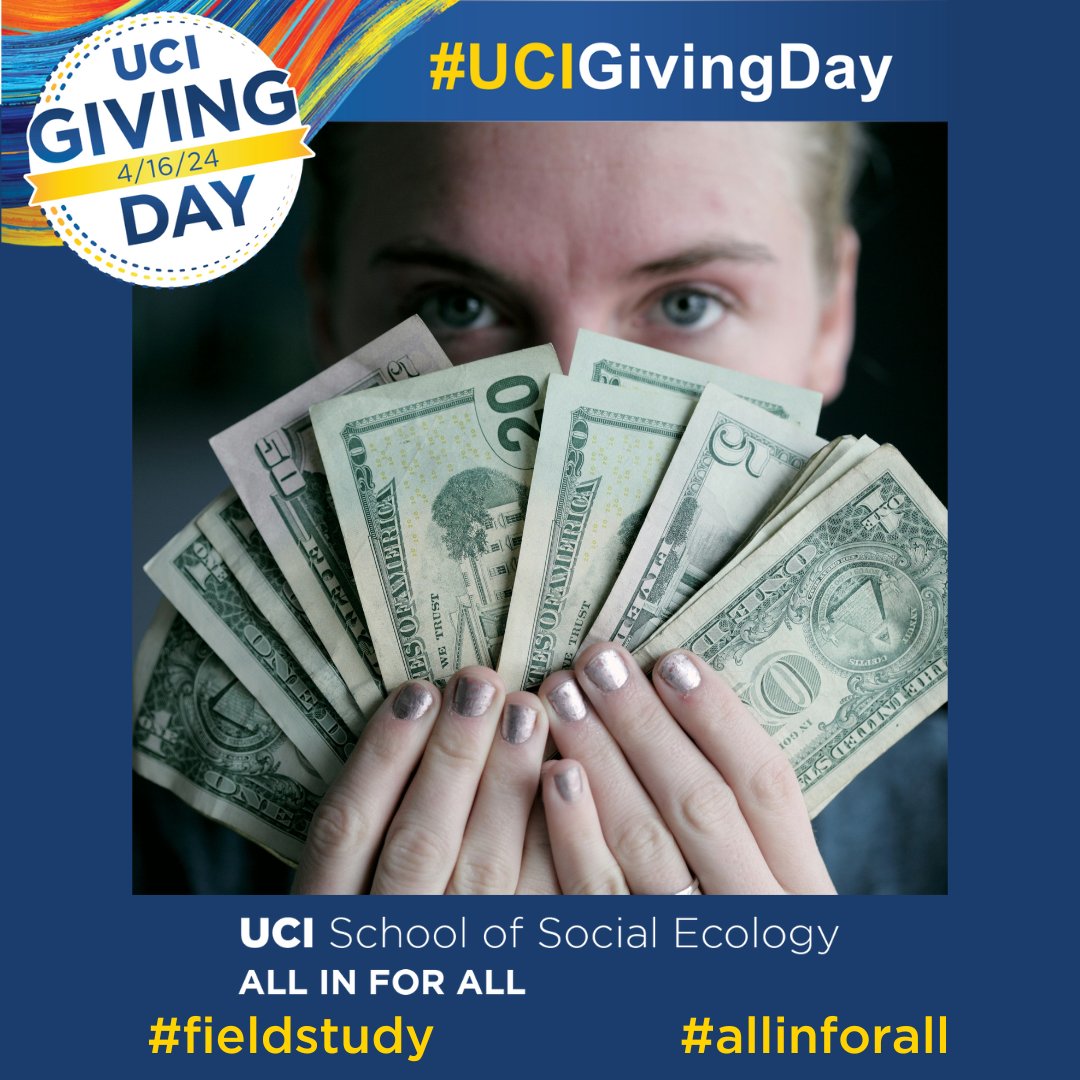 Did you know that every dollar directed to @UCIrvine #fieldstudy for today's #UCIGivingDay will be matched by generous donors Amy Ng and @Social_Ecology alum Pete Fischler, up to $5,000? Let's hit that goal, Anteaters, friends & family. givingday.uci.edu/socialecology #allinforall