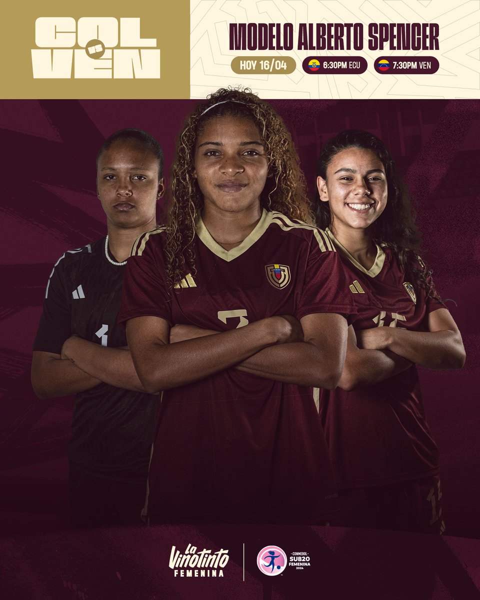 ¡𝗠𝗮𝗿𝘁𝗲𝘀 𝗱𝗲 𝗻𝘂𝗲𝘀𝘁𝗿𝗮 #VinotintoSub20Femenina!😍🇻🇪 Hoy, el sueño continúa y estamos juntas por un mismo objetivo. 🙌🏻 ¡Queremos que seas parte de esto!🫂 🗓️ HOY 16/04 🏟️ Modelo Alberto Spencer ⏰ 6:30 p.m. (ECU) / 7:30 p.m. (VEN) 📺 @Canal_Televen / @Meridianoonline