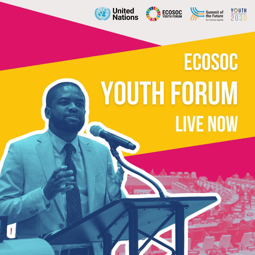 We are LIVE NOW at the @UNECOSOC #Youth2030 Forum 🤩 Tune in to hear from young people and partners on how youth are driving progress towards the #GlobalGoals around the world! Join the conversation online 👉 linktr.ee/ecosocyouthfor…