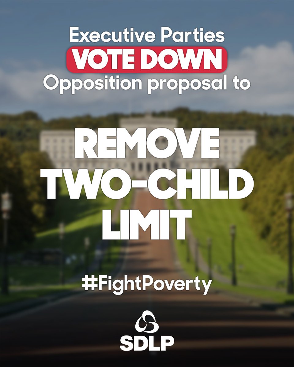 Deeply disappointing that Sinn Féin and Alliance MLAs joined the DUP in voting down our costed Opposition proposal to remove it the appalling two-child limit. 

Remarkable levels of double talk as they watered down a reasonable and affordable proposal.
