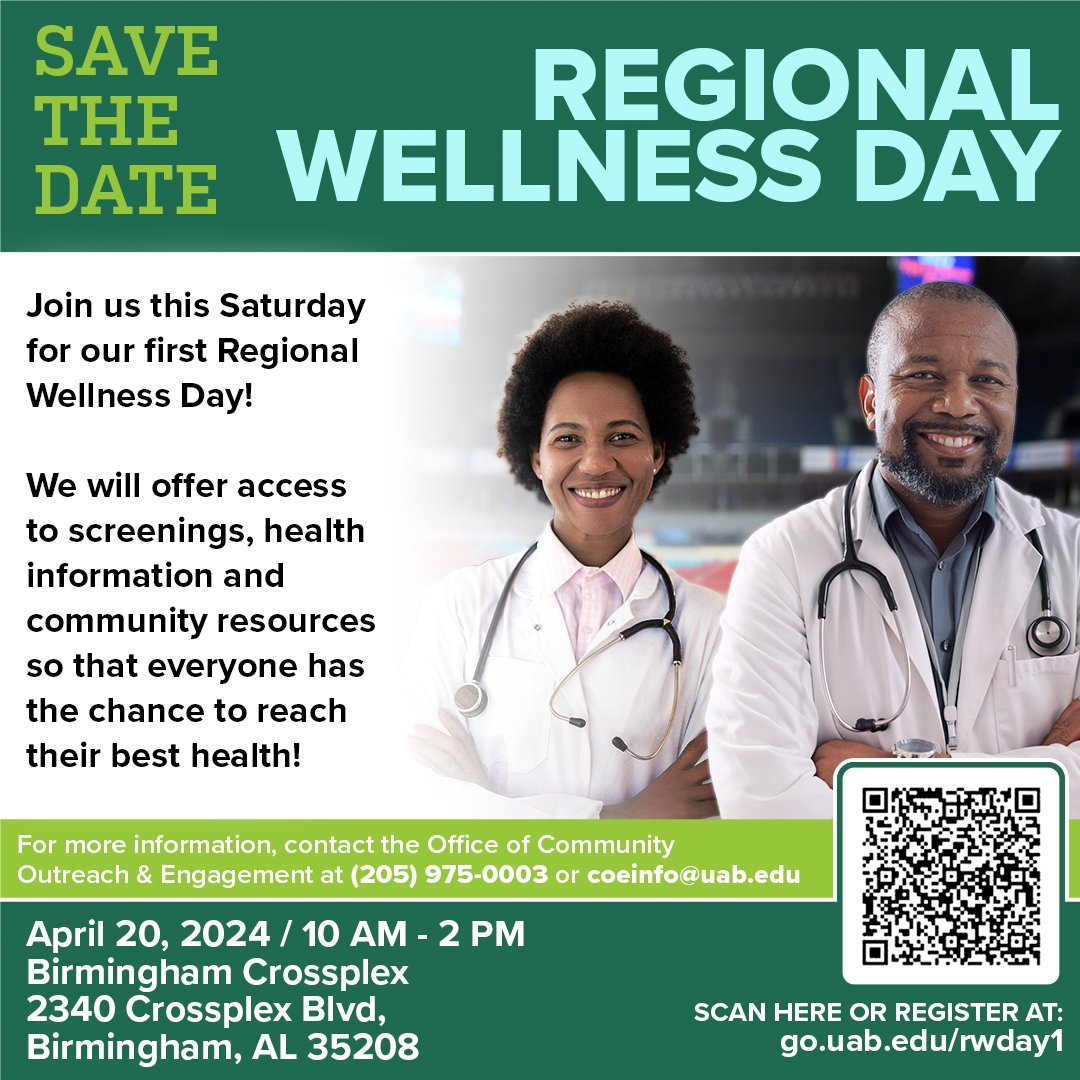 Come out and join us this Saturday for Regional Wellness Day! To sign up, visit go.uab.edu/rwday1. #cancerawareness #cancerscreening