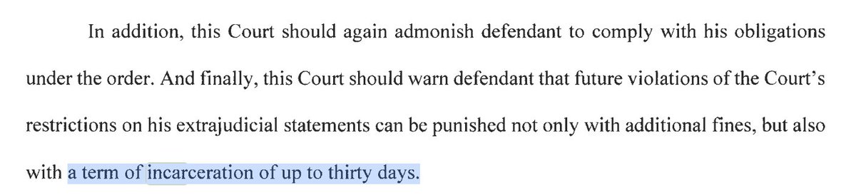 Trump should be warned that further gag order violations could earn him 'a term of incarceration of up to thirty days,' prosecutors tell the judge. Full filing here. documentcloud.org/documents/2454…
