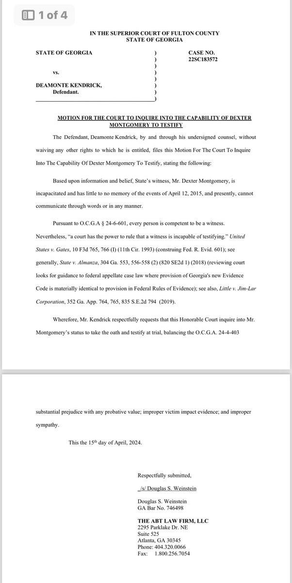 JUST IN: Yak Gotti’s lawyer, .@Doug_weinstein, has filed a motion regarding Dexter Montgomery’s ability to testify about the 2015 shooting. Montgomery was shot in the head. #YSL #YoungThug .@wsbtv