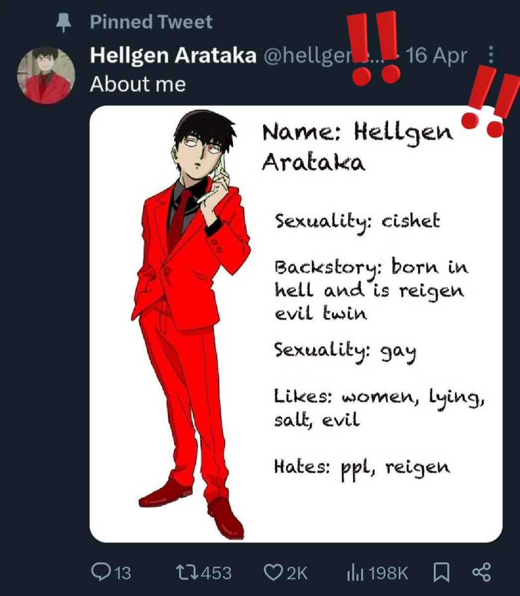 // Hey guys guess what
IT HAS OFFICIALLY BEEN ONE YEAR SINCE I'VE BEEN HELLGEN HELLATAKA EVILGUY ON TWITTER DOT COM‼️‼️‼️🎉🎉🎉🎉