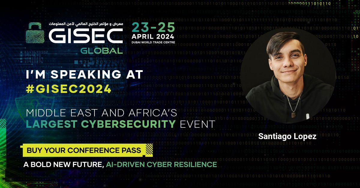GISEC GLOBAL | 23-25 April 2024 | Halls 2 – 8, Dubai World Trade Centre, UAE
 
Get 25% discount when you register for Conference pass or Workshop pass.
USE CODE: SPEAKER25
Choose your pass here: visit.gisec.ae/DWTC/gisec24/S…

#GISECGLOBAL #infosec #cyberevent #cibersecurity #conference