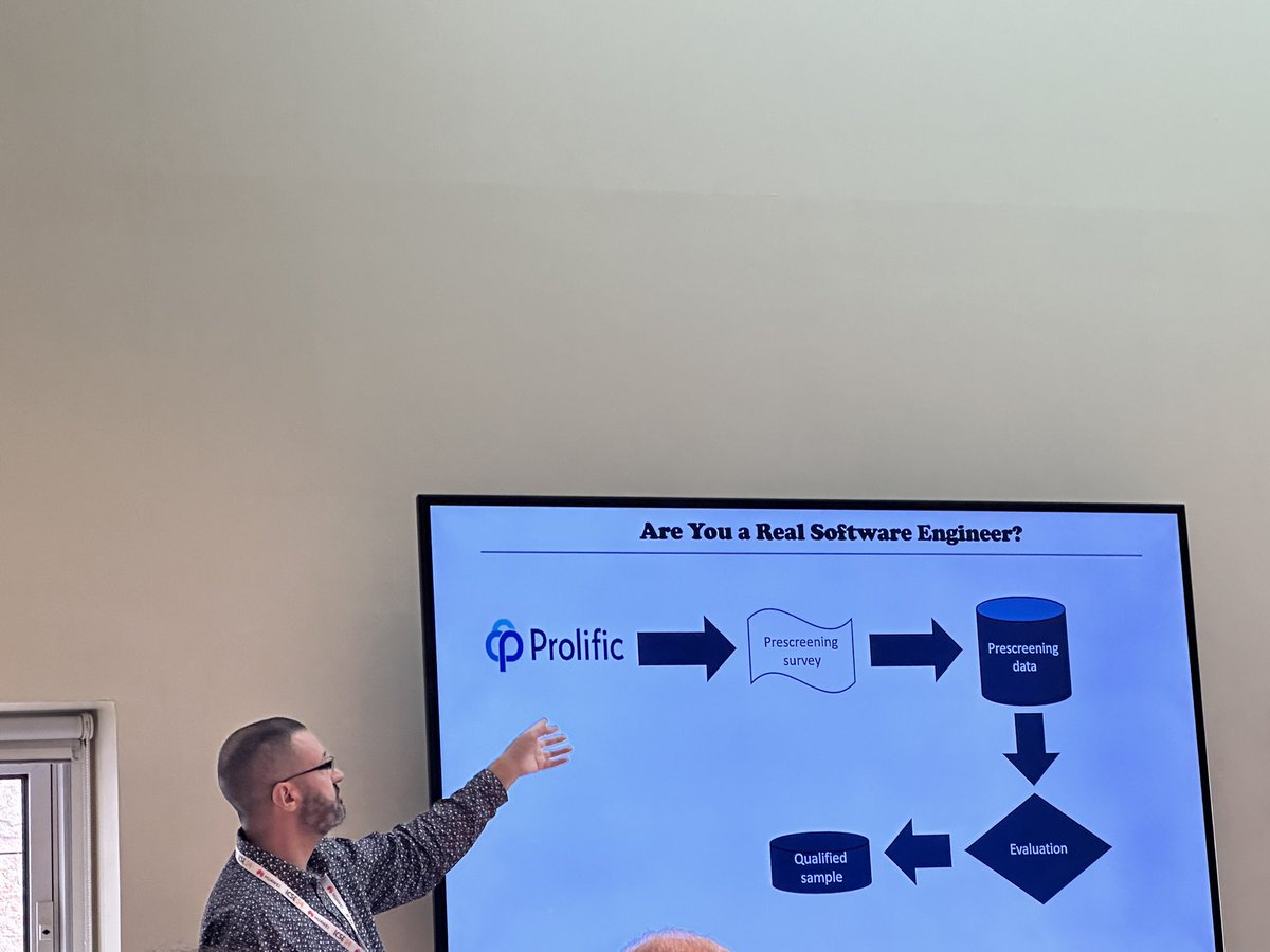MansoorehZ's tweet photo. @AdamAlamiDK is now presenting our paper with @neilernst about experiences &amp; practices of hiring participants for #SE research on prolific at #WSESE2024 workshop @ICSEconf https://t.co/E4U1d96bQd