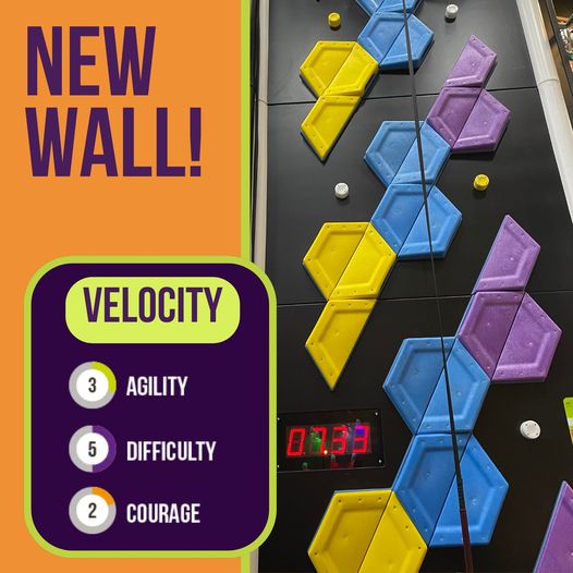 Who's tried our brand NEW wall? Three routes to the top, varying in difficulty, Velocity is a challenge for all ages. Designed to mimic the challenges rock climbers face, with the use of side pulls and undercut holds and a timer to track your progress. Can you beat your time?