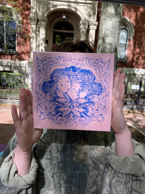 Bloom and Grow riso print :)) coming April 27 for the spring update!  blue riso ink on pink paper 