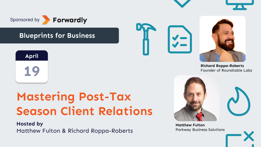 forwardlyapp's tweet photo. 🏆 Venting is better with Friends! Join us this Friday for Blueprints for Business! Master post-tax season client relations with @Spotycus & @NeverCallMeRich
Come share your stories, learn from peers!
🔗:https://t.co/6piXnbZojh
#ClientManagement #TaxSeason2024 #Forwardly https://t.co/LL8pDtk9yN