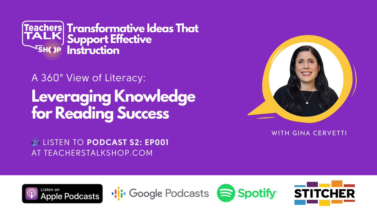 In Season 2, Episode 1 of the #TeachersTalkShop podcast, Dr. Gina Cervetti discusses the benefits of incorporating students’ personal, experiential, and cultural knowledge into literacy learning. Listen now→ hubs.ly/Q02sLlnF0
