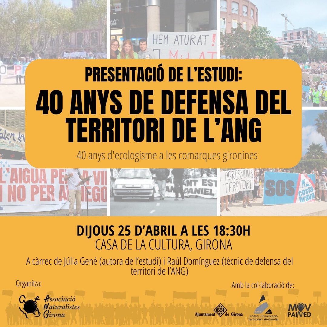 👉Us convidem a la presentació de l'estudi de na Júlia Gené sobre els 40 anys de defensa del territori dels #Natus! Uns 40 anys on la feina de l'entitat ha ajudat a salvar espais com les hortes de Santa Eugènia i ha servit per influir en les polítiques ambientals de Catalunya.