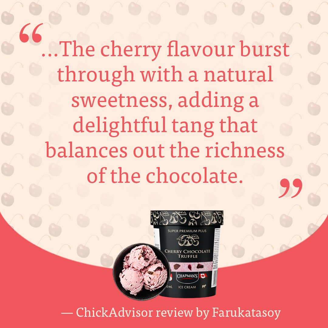 Chapmans_Canada's tweet image. “…The cherry flavour burst through with a natural sweetness…” Have you tried our Super Premium Plus Cherry Chocolate Truffle!? 🍫🍒

Find it in a store near you! 👉 chapmans.ca/chapmans-near-…

See more reviews from @ChickAdvisor 

#canadiandairy #peanutfree #nutfree #eggfree