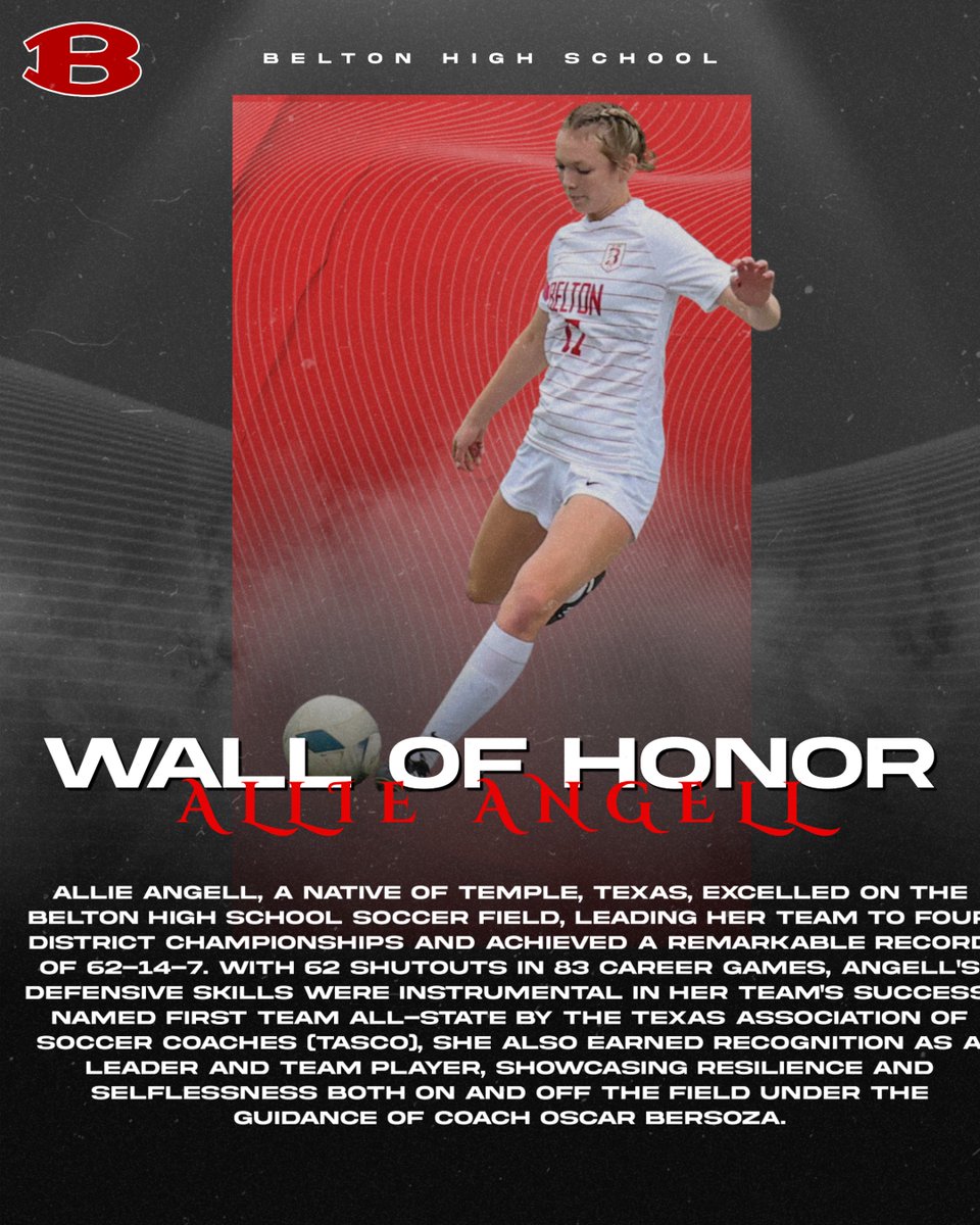 Belton Tigers (@thebeltontigers) on Twitter photo The <a href="/BeltonHS/">BeltonHS</a> Athletics Wall of Honor Committee is happy to announce <a href="/allie_angell27/">Allie Angell</a> as a member! Come help us welcome her at our ceremony on May 18th in the Belton HS Gym Foyer at 10am. <a href="/BHSLTS/">Lady Tiger Soccer</a> #TigerGRIT 🐅💪 The <a href="/BeltonHS/">BeltonHS</a> Athletics Wall of Honor Committee is happy to announce <a href="/allie_angell27/">Allie Angell</a> as a member! Come help us welcome her at our ceremony on May 18th in the Belton HS Gym Foyer at 10am. <a href="/BHSLTS/">Lady Tiger Soccer</a> #TigerGRIT 🐅💪