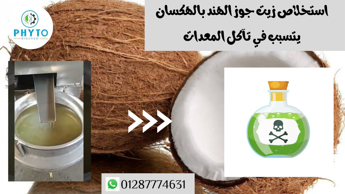 استخلاص  زيت جوز الهند بالهكسان يؤدي إلى تآكل المعدات،
لكن مع إنزيم المينوزيم ، هيعالج المشكلة دي .يوفر الانزيم عملية استخلاص  الزيت بكفاءة وجودة عالية دون مشاكل التآكل والتأثيرات السلبية. انضموا إلينا في التحول نحو صناعة الزيوت الآمنة والفعّالة! #زيت_جوز_الهند #صناعة_الزيوت