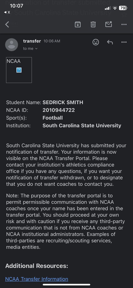 sedricksmith01's tweet photo. I am officially in the transfer portal, all 4 year of eligibility and full qualifier. Can also play both sides @TheCoachLeeShow @FcsPortal  @CollegeFBPortal https://t.co/NCu6iL9mcA