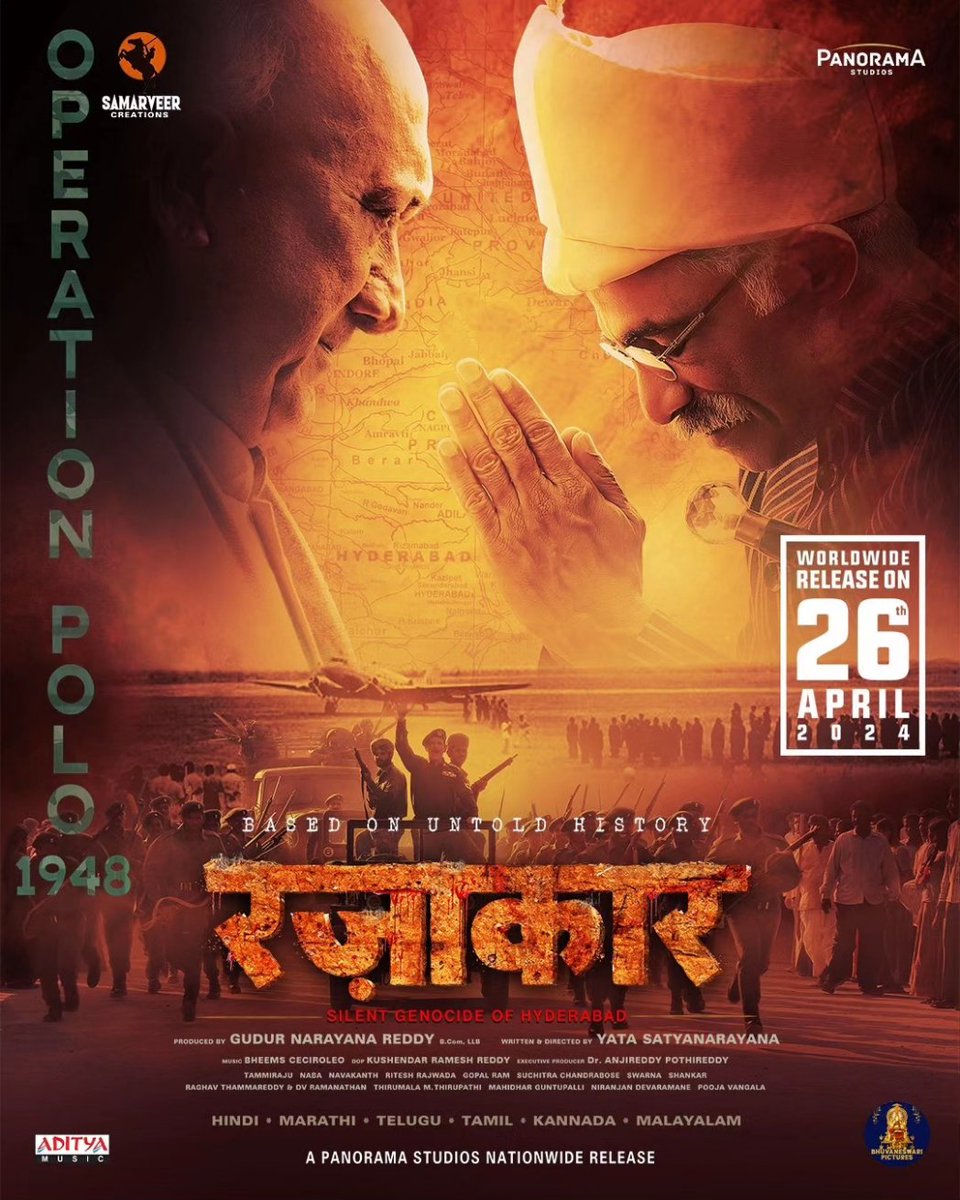 RAZAKAR’ TO HAVE PAN-INDIA RELEASE ON 26 APRIL… #Telugu film #Razakar is all set for a PAN-India release in #Hindi and #Marathi on 26 April 2024 Besides #Hindi and #Marathi, #Razakar will also be released in #Telugu, #Tamil, #Kannada and #Malayalam #HistoricalblockbusterRazakar