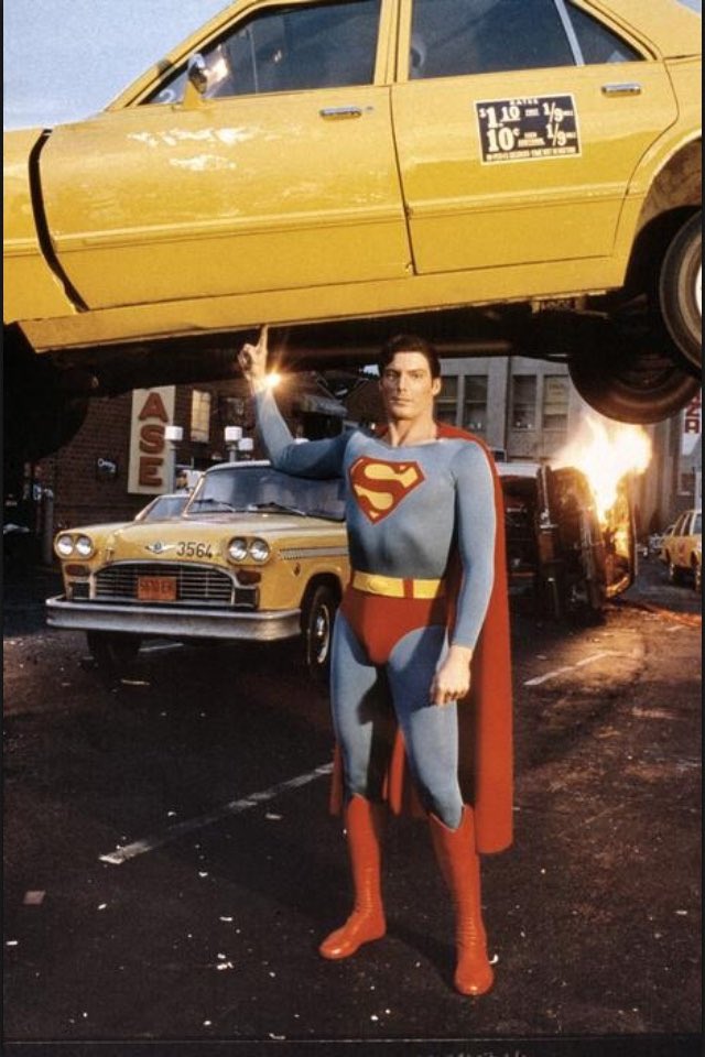Christopher Reeve behind the scenes of Superman (1978)