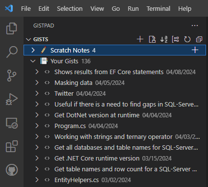 Would be nice if Visual Studio had a feature which permitted viewing/opening personal GitHub Gist.

Currently use a VS Code extension.

#visualstudio #vs2022