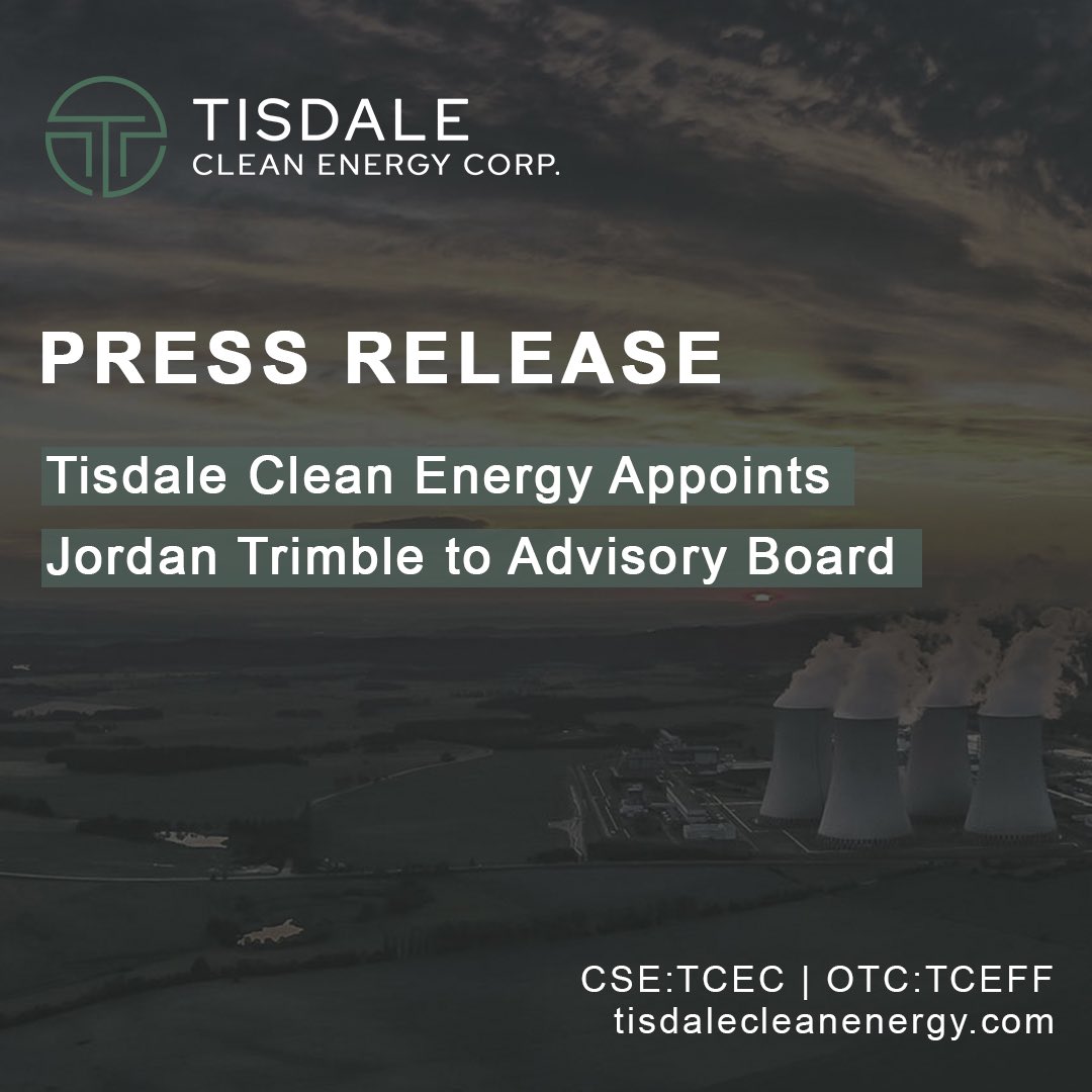 $TCEC Tisdale Clean Energy Appoints Jordan Trimble to Advisory Board.
#Uranium #Mining #Exploration #CleanEnergy

Read the full press release here: shorturl.at/gDN79