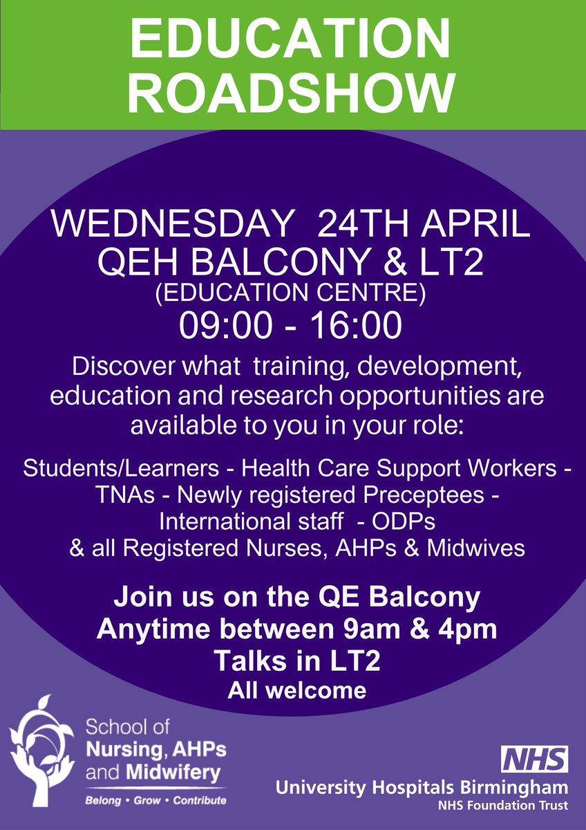 School of Nursing, AHPs and Midwifery (@uhb_son) on Twitter photo Don't miss this!!! Our very first School Roadshow is taking place next week. Come along to meet the education teams & see what development & education is available to you in your role <a href="/uhbtrust/">University Hospitals Birmingham</a> @UHBPreceptee @uhbtherapies <a href="/UHBEducation/">UHB Education</a> <a href="/UHBCriticalCare/">UHB Critical Care and Outreach</a> <a href="/UHBLibrary/">UHB Library</a> <a href="/RuthPearce18/">Ruth Pearce</a> Don't miss this!!! Our very first School Roadshow is taking place next week. Come along to meet the education teams & see what development & education is available to you in your role <a href="/uhbtrust/">University Hospitals Birmingham</a> @UHBPreceptee @uhbtherapies <a href="/UHBEducation/">UHB Education</a> <a href="/UHBCriticalCare/">UHB Critical Care and Outreach</a> <a href="/UHBLibrary/">UHB Library</a> <a href="/RuthPearce18/">Ruth Pearce</a>