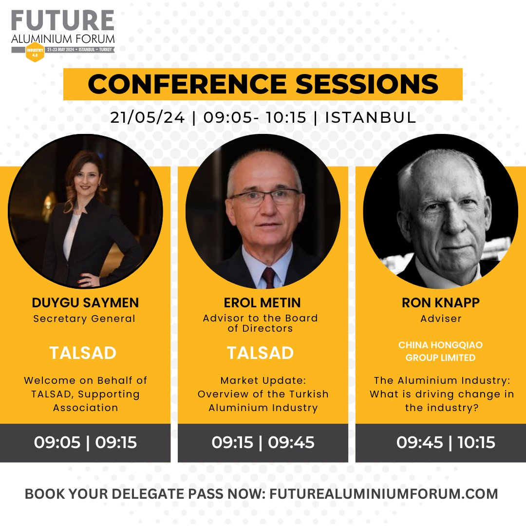 AluminiumToday's tweet image. Sneak Peek at Day 1 - FAF 🌟 Get ready for an insightful start to our conference with a special welcome from Duygu Saymen on behalf of TALSAD, our supporting association.

#FAF #TALSAD #AluminiumIndustry #DrivingChange #FutureAluminiumForum24 #Innovation #Istanbul