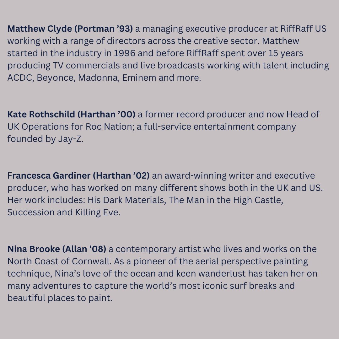 Bryanston Arts Advisory Board Announced!
Bryanston has always had an international reputation for our commitment to the Arts.  Comprising entirely of Old Bryanstonians who have excelled in their field, the Arts Advisory Board bring a wealth of talent, knowledge and experience.