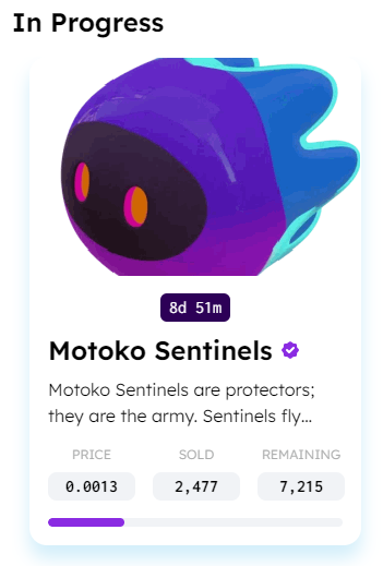 Over 2200 <a href="/MotokoSentinels/">MotokoSentinels</a> have been sold in the first hour!

Congratulations to all <a href="/MotokoGhosts/">Motoko Ghosts</a> holders!

#ICP #Motoko