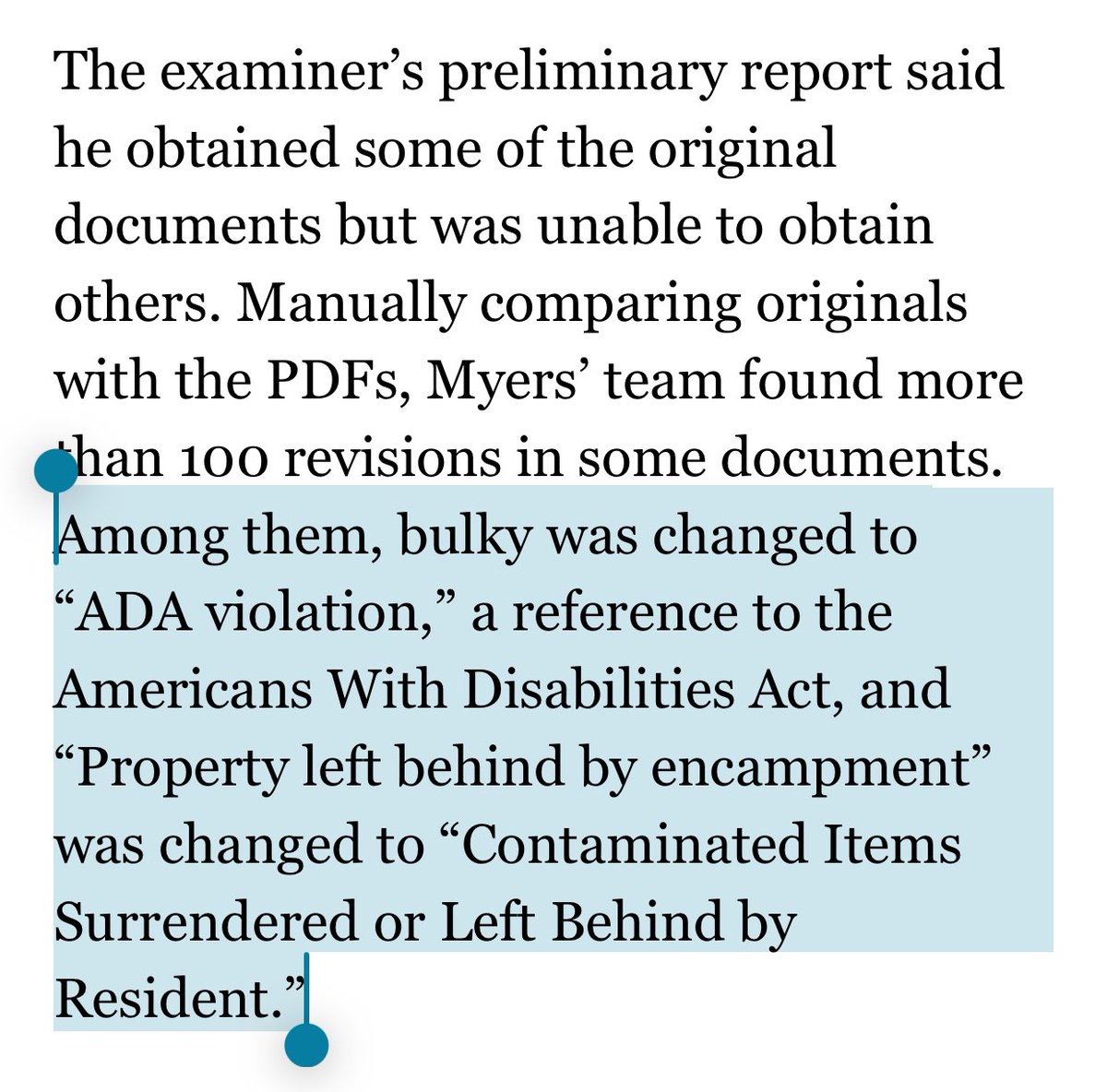 This is the case having to do with LA city sanitation sweeps, Garcia v. LA. 

Seven unhoused people (and the group @KtownforAll) filed this suit 5 years ago saying the city destroyed their belongings and violated their rights.

Now the judge says the city has doctored evidence.