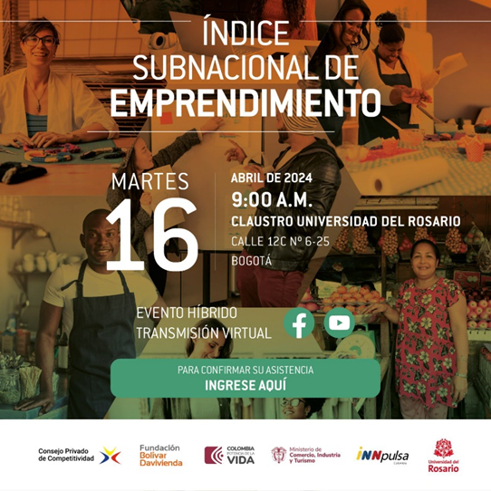 📈 ¡Hoy es el lanzamiento del Índice Subnacional de Emprendimiento!
📍 Claustro de la Universidad del Rosario
📺Transmisión: bit.ly/4aRBOHW
#ISE2024
@Urosario @InnpulsaCol @Davivienda @FundacionBD