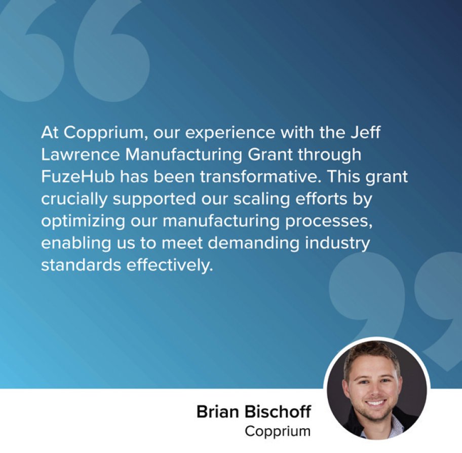 Apply for Round 2 of the Jeff Lawrence Innovation Fund Manufacturing Grants! Establish success through each stage of growth like Brian Bischoff from @copprium! Application deadline is May 14th. Learn more here: bit.ly/4d0Rnij #Grants #NYManufacturing #Copprium