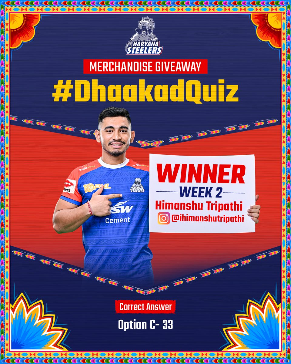 Congratulations to our Week 2️⃣ #DhaakadQuiz winner 👉🏻 Himanshu Tripathi 💯

Will YOU be our next winner? Stay tuned for the next quiz! 😍

#DhaakadBoys #NonStopHaryanvi
