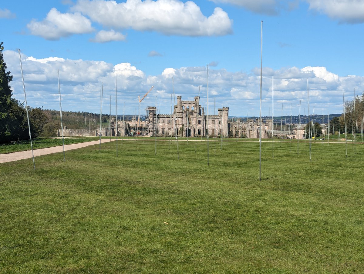 OR - a celebration in gold (520 flags across the south lawns at Lowther, installation created by artist Steve Messam) - is taking shape. Will look amazing. Already sounds atmospheric and tantalising. Open from 19th April-6th May. #OR #celebrationingold #stevemessam #lowthercastle