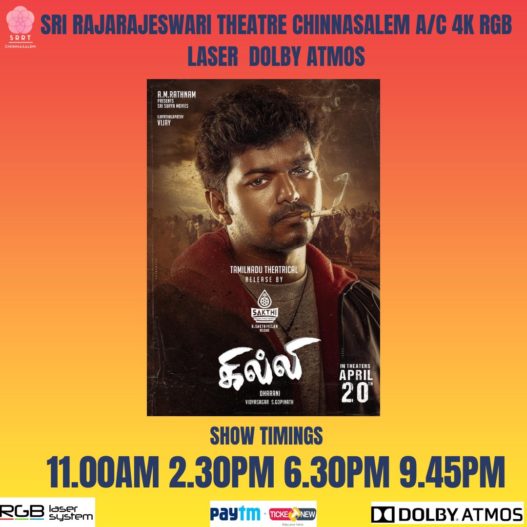 #Ghilli from 20th onwards..Book your tickets only on @TicketNew or @PaytmTickets app only..