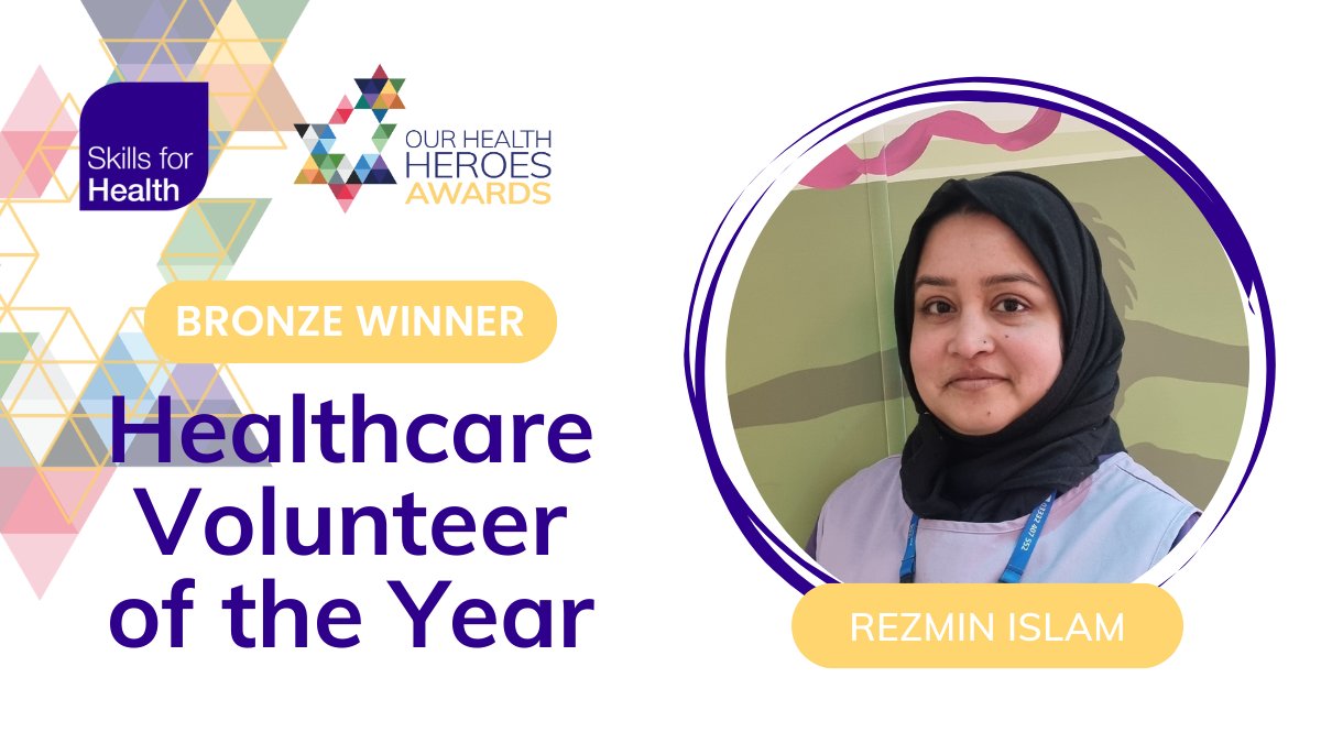 Winning the BRONZE in #OurHealthHeroes Healthcare Volunteer of the Year Award is Rezmin Islam from @LiverpoolWomens! She supports staff, patients and visitors, especially non-English speakers, bridging cultural gaps and providing invaluable support 💙 CONGRATS Rezmin🥉