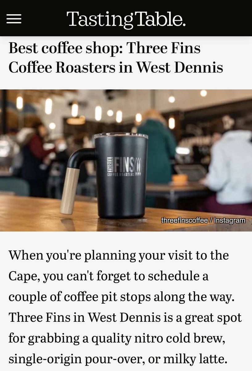 threefinscoffee's tweet photo. Thank you @TastingTable for including us alongside 16 other great establishments!  We are honored to be mentioned. https://t.co/IjvTtTkYG5