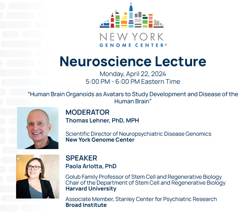 JOIN US Monday, April 22 @ 5PM for a VIRTUAL Neuroscience Lecture moderated by Thomas Lehner, PhD, MPH, with speaker Paola Arlotta, PhD, on “Human Brain Organoids as Avatars to Study Development and Disease of the Human Brain.” Register Here: bit.ly/43WPzD5