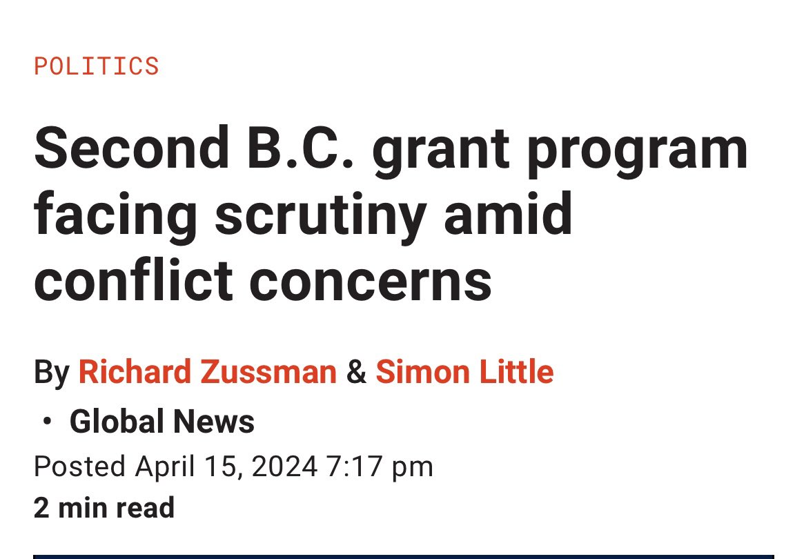 “The grant program is being administered by Canadian accounting firm MNP, while at the same time providing consulting services for the program’s three top recipients”

🤔 where there is smoke, there is fire… can only imagine what else is going on…

globalnews.ca/news/10424610/…